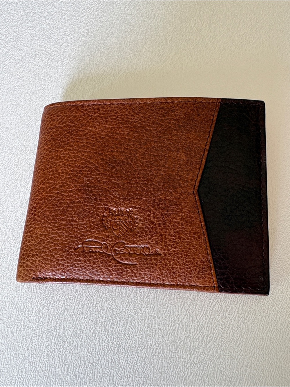 Paul Costelloe Leather Bi-Fold Wallet in Dual Tone Brown Card Slots Lined Travel